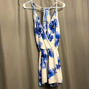 Blue and white floral romper